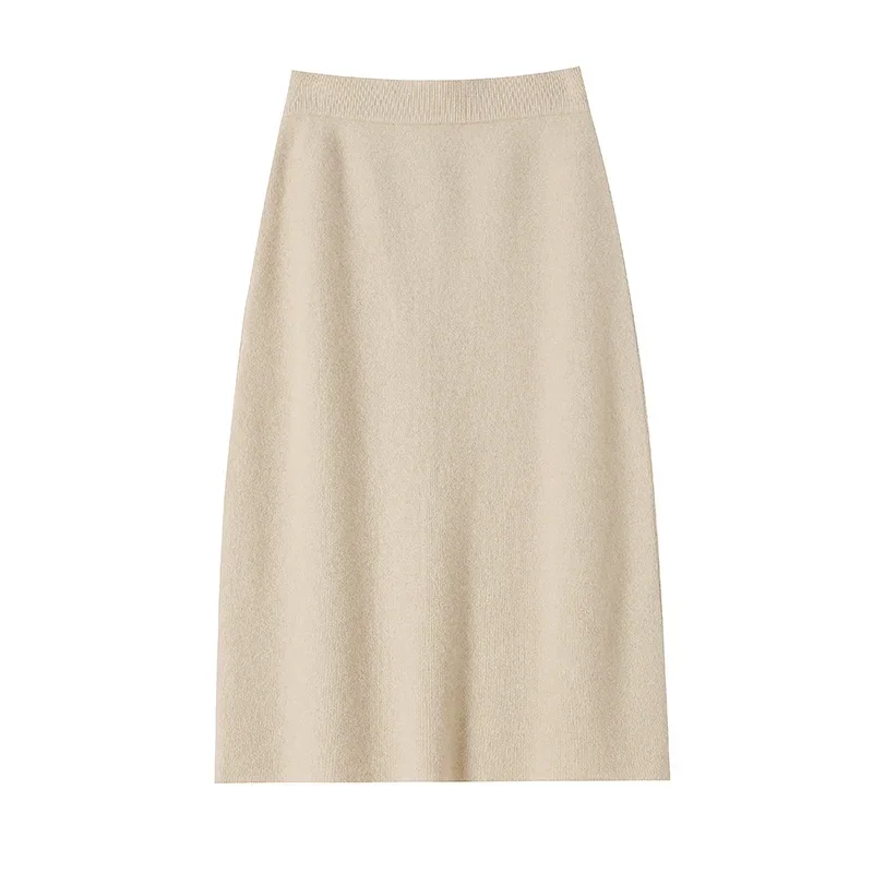 2023 New Arrival Autumn and Winter 100% Wool Knit Skirt Women's Solid Color High Waist Skirt Female Fashion Elastic A-LINE Skirt