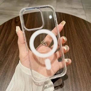 Casing Pengisi Daya Nirkabel Magsafe Mewah Asli Untuk iPhone 16 15 14 13 12 11 Pro Max Plus Mini Penutup Bumper Transparan Magnetik Mini 12 dana penjualan terbaikas iphone mewah - №