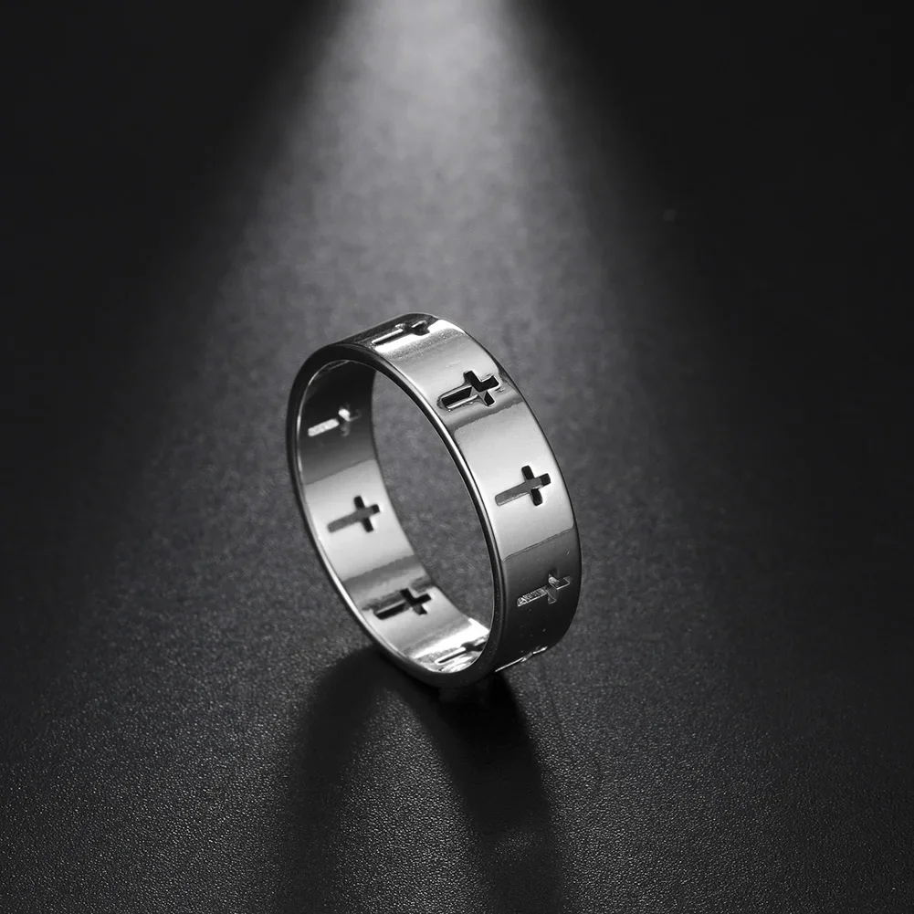 Hollow Cross Men's Ring Women Supernatural Jesus Stainless Steel Engagement Couple Rings 2024 Jewelry Anniversary Gifts