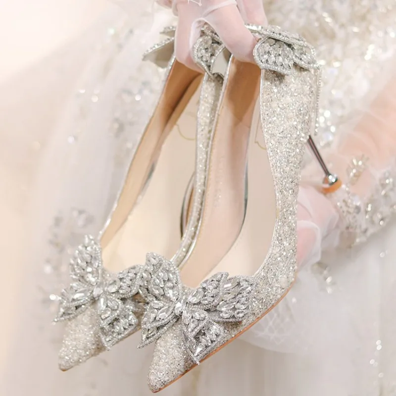 

Luxury Women Wedding Shoes Exquisite Rhinestone Bow High Heels for Woman Elegant French Casual Shoe Designer Shoes Zapatos Mujer