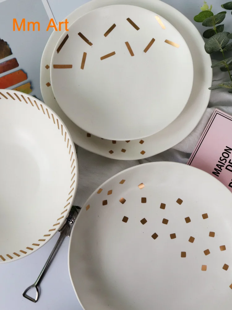 

Low-Key Luxury Foreign Orders Nordic Style Hand-Made Matte Ceramic Plate Soup Plate Gilded Plate