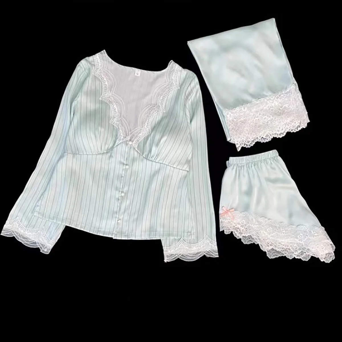 4 Piece Sets Mint Ice Cream New Minimalist Thin Sleepwear Korean Fashion Loose Nightwear Women's Home Wear