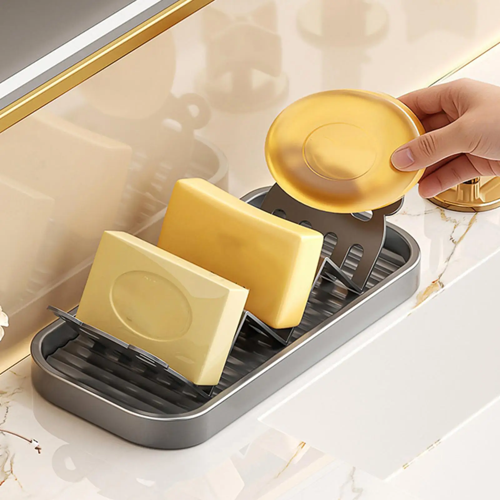 Shower Soap Holder Carbon Steel Multi-Compartment Organizer Soap Bar Holder Display Rack For Home Bathroom Kitchen Sink Corner