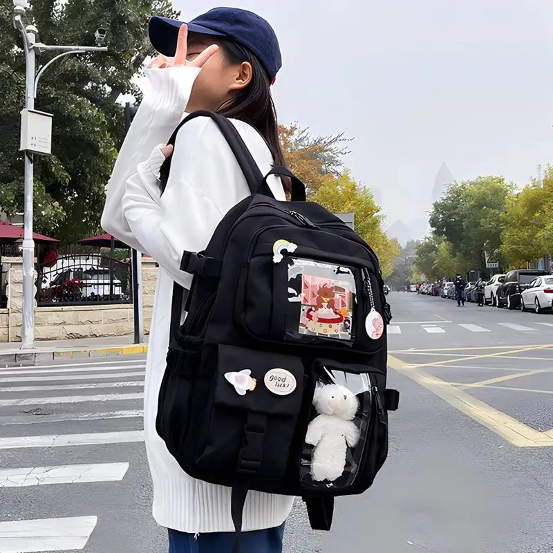 Kawaii Backpacks With Pendant Multi Pocket Kawaii Backpacks For Teen Girls Large Capacity Cute Bear Accessories Backpack For