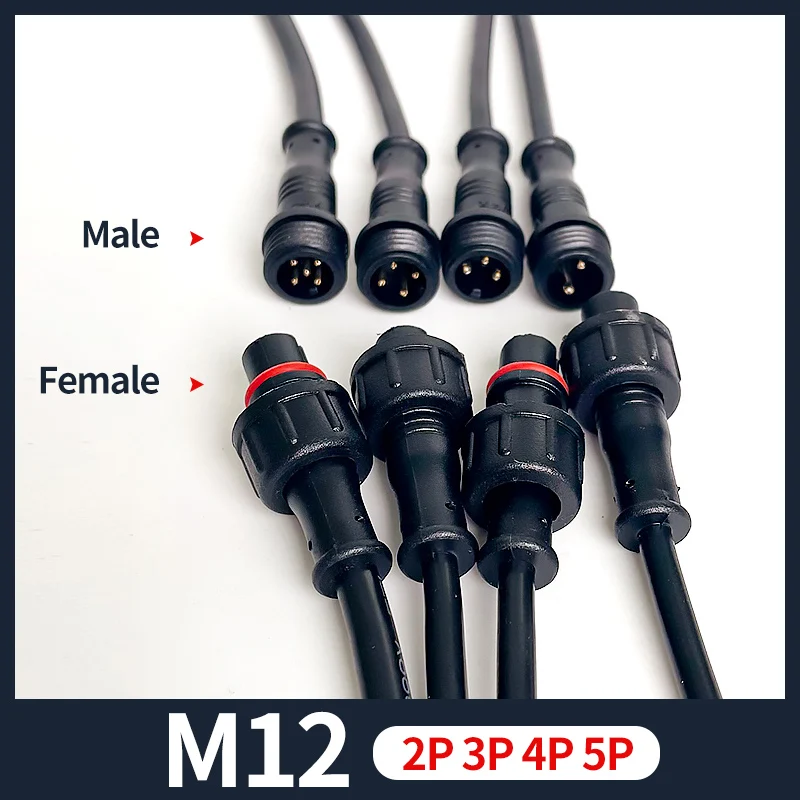 

5/20Pcs M12 Waterproof 2 3 4 5Pin IP65 Cable Wire Plug for LED Strips Male and Female Jack 20cm Length Connector Small Size Head