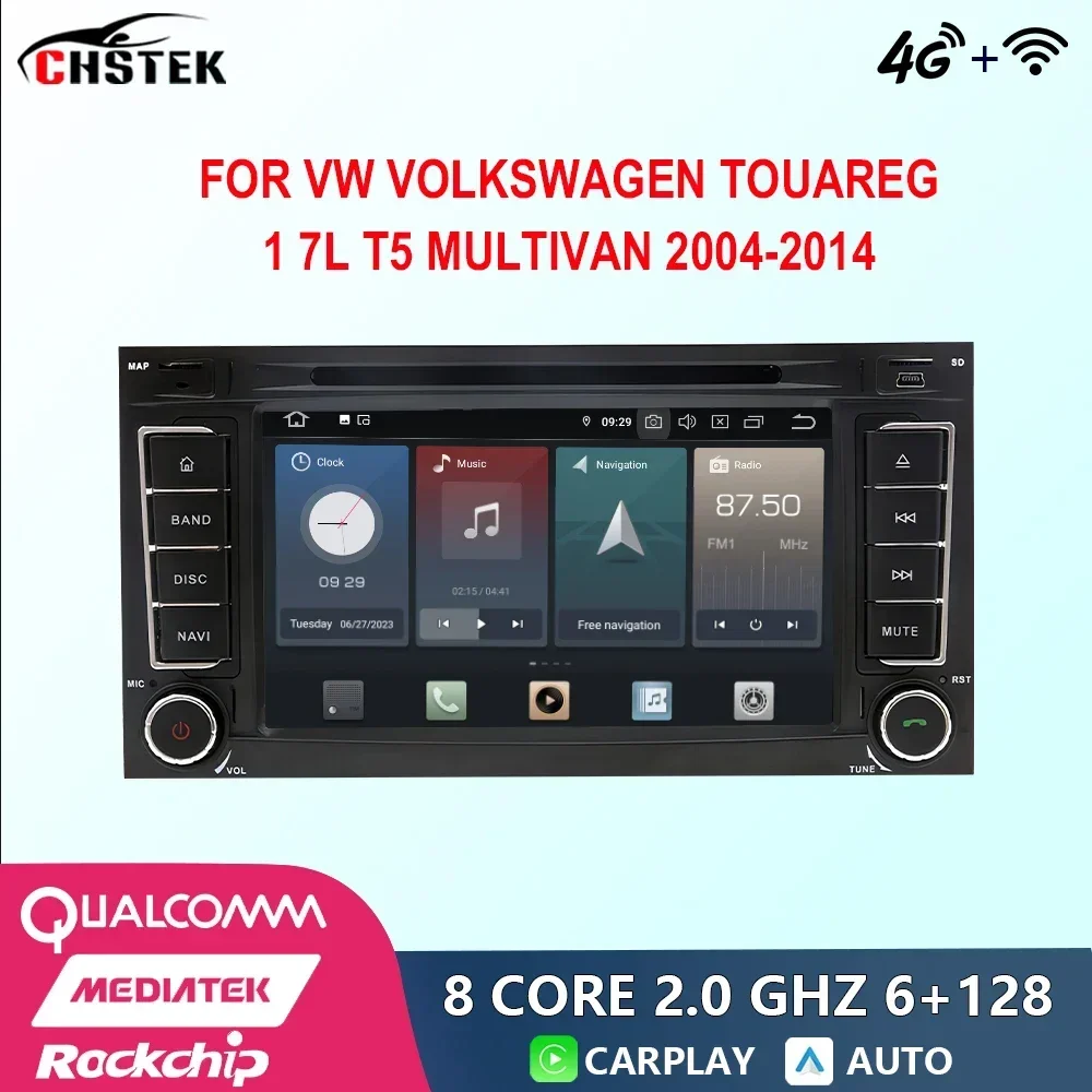 

CHSTEK Car Radio Android 12 For VW Volkswagen Touareg 1 7L T5 Multivan 2004-2014 Qualcomm DVD GPS CarPlay WIFI 4G Bluetooth DSP