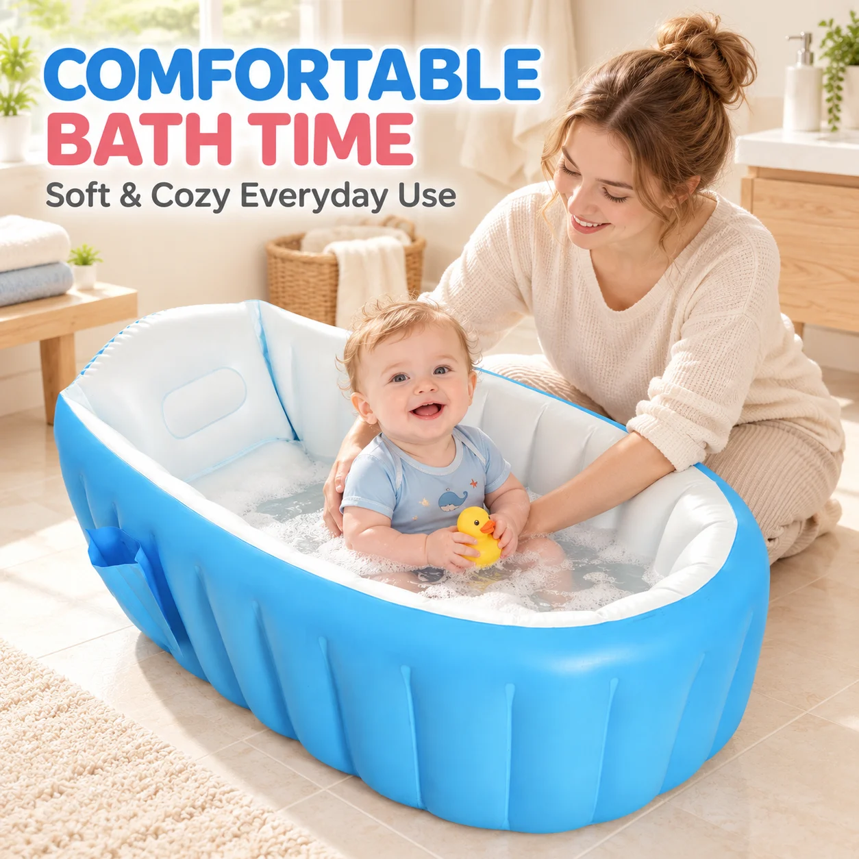 1PC Inflatable Baby Bathtub 98x65x28cm Portable Toddler Bath Tub with Backrest Soft Padded Bath Basin for Home Travel