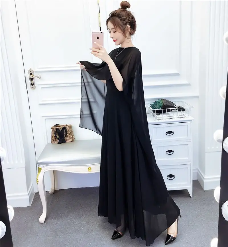 เสื้อกล้าม เสื้อชั้นในสตรี กระโปรง ครีมกันแดด ผ้าคลุมไหล่ ผ้าชีฟอง สองชิ้น แฟชั่นหรูหราและซุปเปอร์นางฟ้าเจ้าหญิง ชุดลําลองยาว