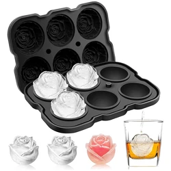 Leeseph Ice Cube Tray, Rose Ice Cube Trays With Covers, 6 Cavity Silicone Rose Ice Ball Mold for Whiskey, Juice