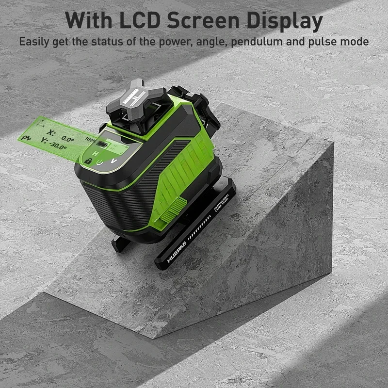 Huipar 4d 16 lines cross line laser level z04cg LCD screen Bluetooth & remote control Osram green beam with 2x Li-ion batteries