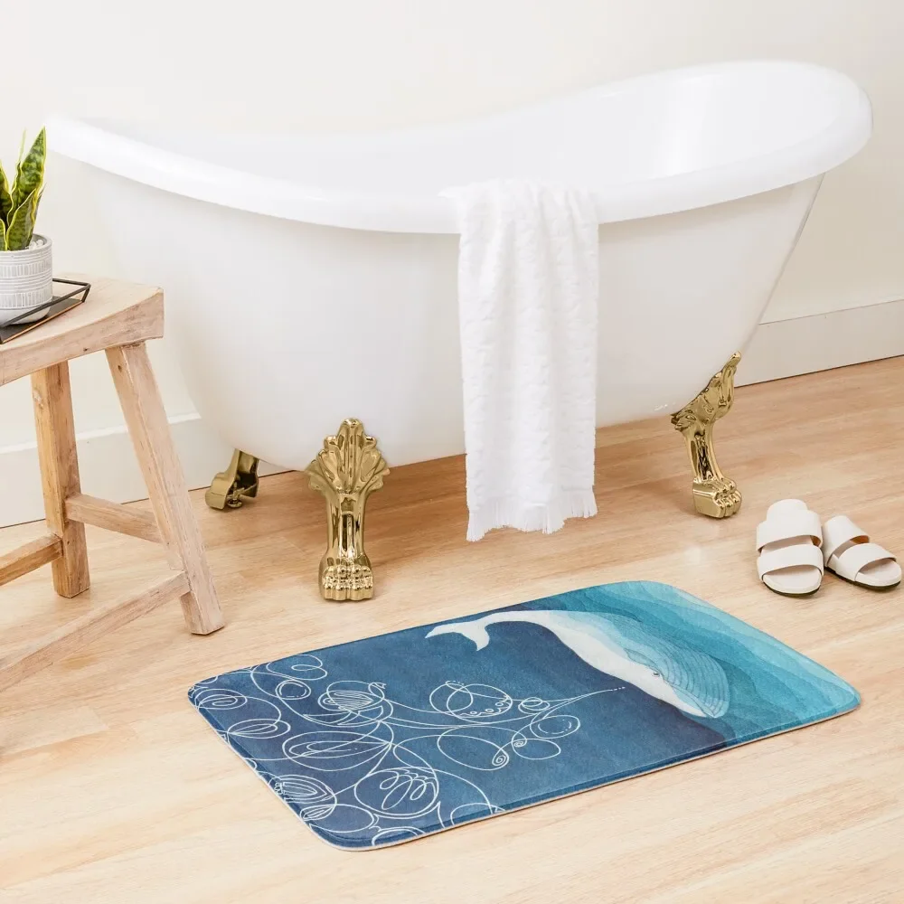 

Happy whale, animals, sea creature, teal blue watercolor Bath Mat Carpet Bathrooms Mats In The Bathroom Mat