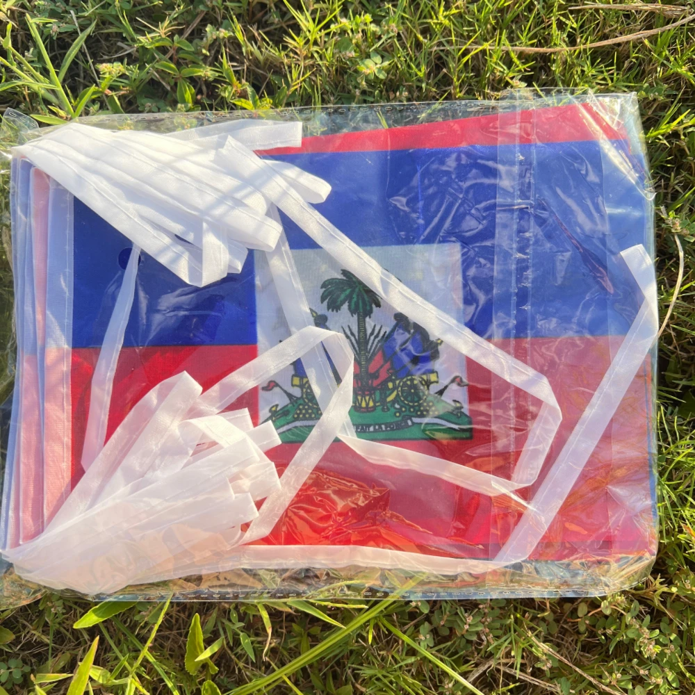 هايتي العلم 14x21cm20pcs/set، معلقة البوليستر الأزرق الأحمر 2 الجانبين المطبوعة العلم الوطني هايتي الرياضة راية #6