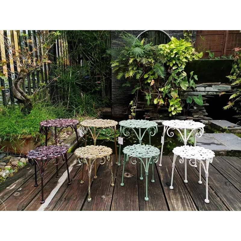 

American country style retro old set two cast iron classical relief flower stool flower pot frame