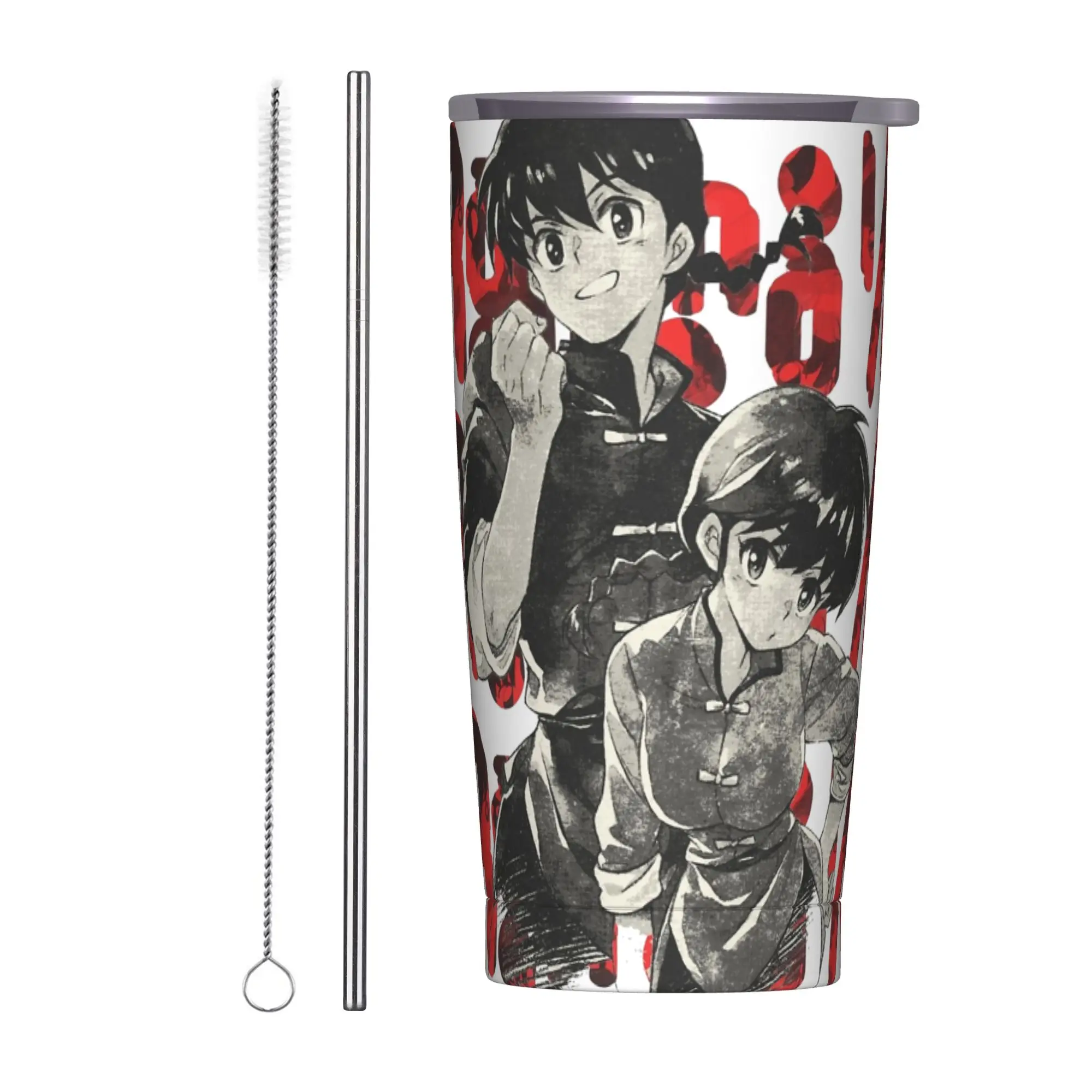 Ranma 12 - Vaso Térmico Vintage con Aislamiento al Vacío, Tazas de Café de Anime y Manga con Tapa y Pajita, Taza para Oficina y Hogar, Bebidas Frías y Calientes, 20 oz