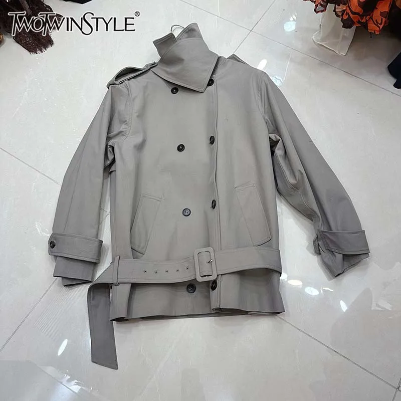 

TWOTWINSTYLE Solid Loose Casual Jackets For Women Lapel Long Sleeve Spliced Button Autumn Design Sense Jacket Female KJA545767