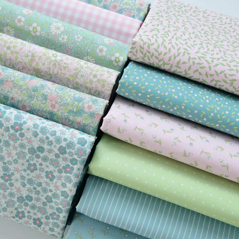 

Floral Pure Cotton Poplin Fabric By The Meter for Clothing Dress Shirt Children's Tablecloth DIY Sewing Flower Cloth Soft Blue