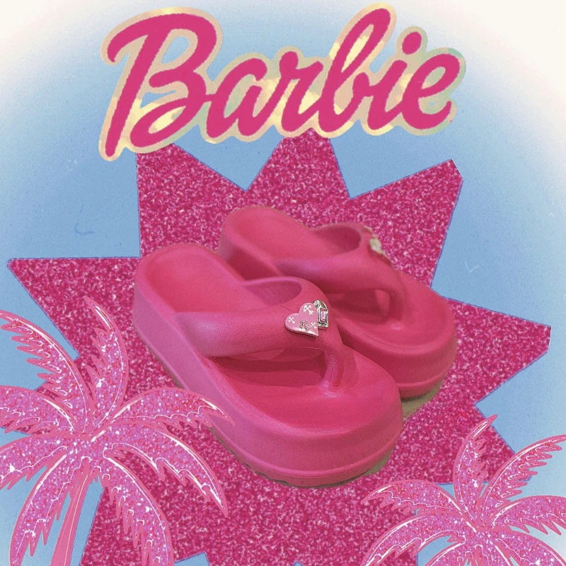 Barbie Slippers Anime Cute Cartoon Cotton Shoes Pink Kawaii Sweet Girl Beach Shoes Bathroom Slippers Non-slip Harajuku Y2k Style