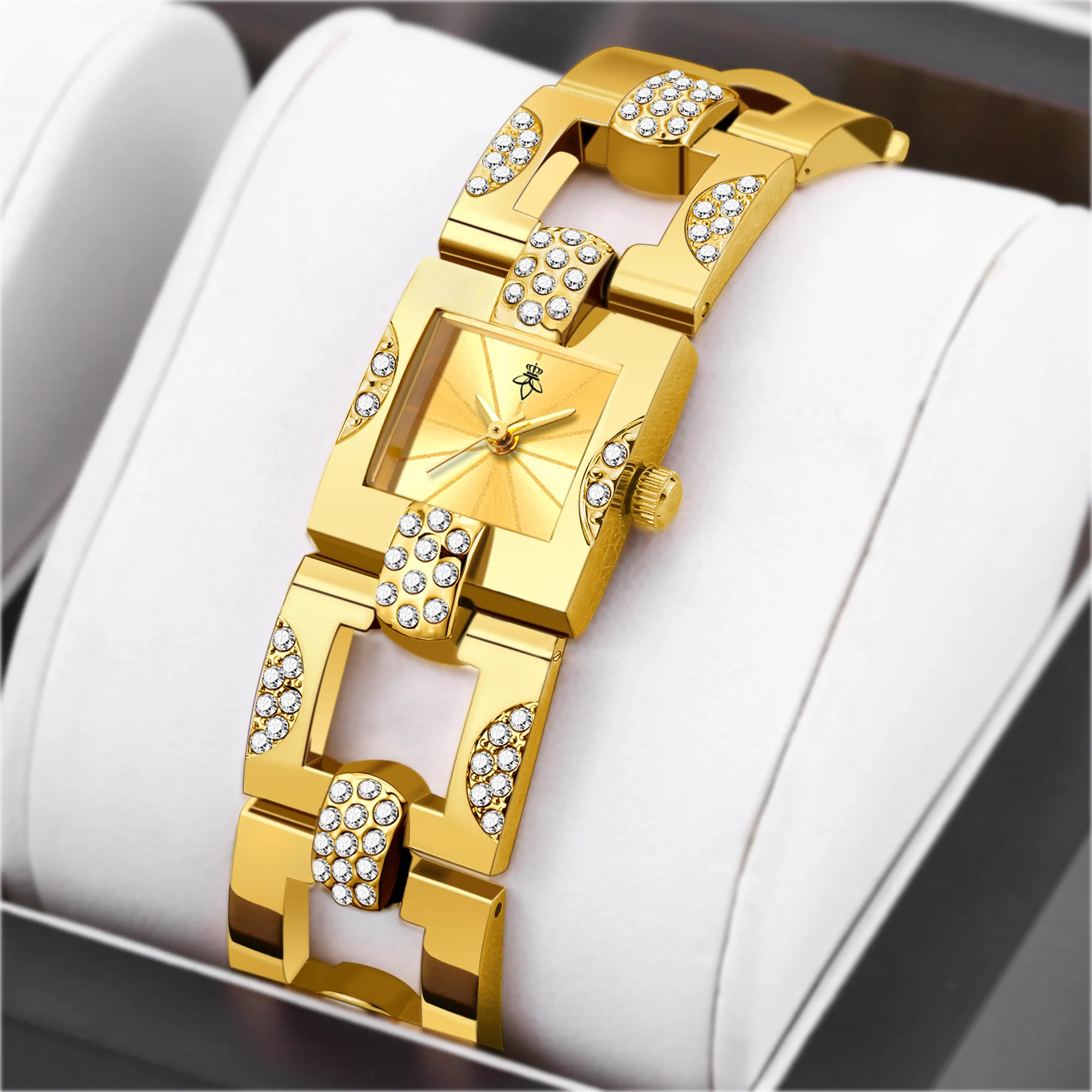 YaLaLuSi Ladies Openwork Niche Square Diamond-Set Bracelet Quartz Watch with Geometric Steel Strap  Affordable Luxury