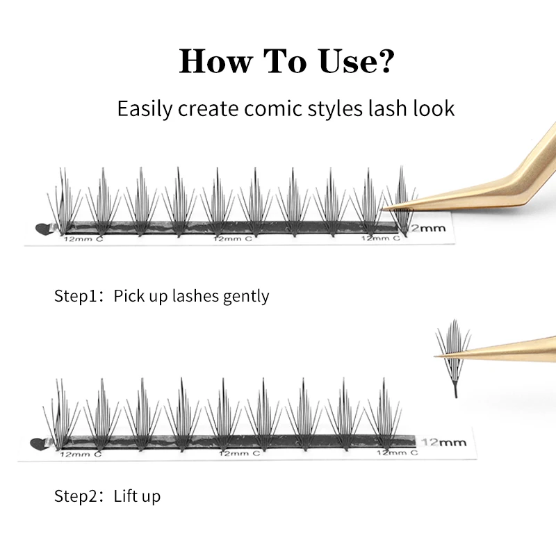 Winky Beauty Ventagli prefabbricati a forma di piuma Ciglia finte Strumento per il trucco da 8-15 mm, punte da 0,07 mm Ciglia naturali Manga Flase Ventagli di cashmere