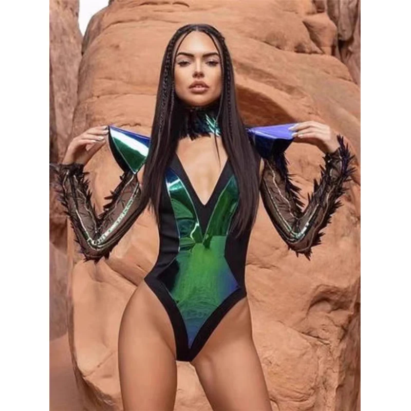 Sexy Sängerin Stehende Schulter Schillernden Spiegel Leistung Kostüme Nachtclub Bar Dj Drag Queen Bühne Kostüme DN20902