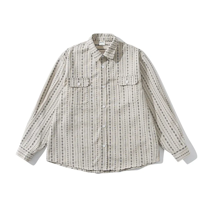 

Trendy Loose Fit Long Sve Striped irt Japanese Sle Casual Wear with Chest ket for Men And Women Spring Autumn Wear