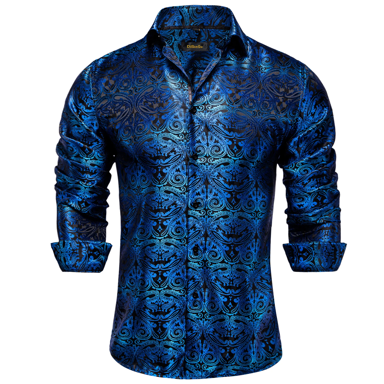 NONE Luxuriöse lila Paisley-Seidenhemden für Herren, lange Ärmel, Designer-Smoking, Hochzeits-Party-Hemd für Männer, DiBanGu 3