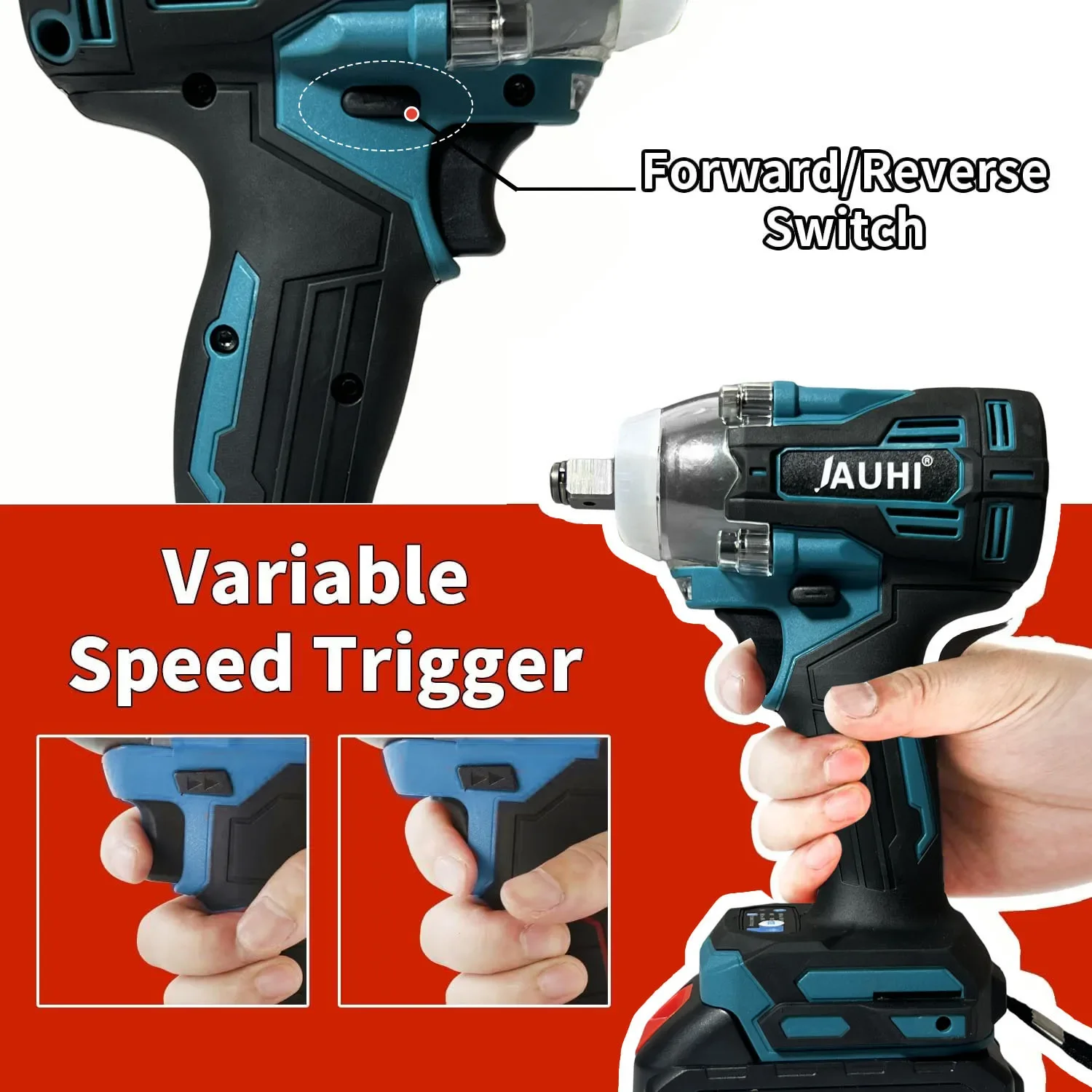 JAUHI 388VF 520 N.M Torque Brushless Electric Impact Wrench 1/2 In With 20000mAh Lithium-Ion Battery For Makita 18V Battery