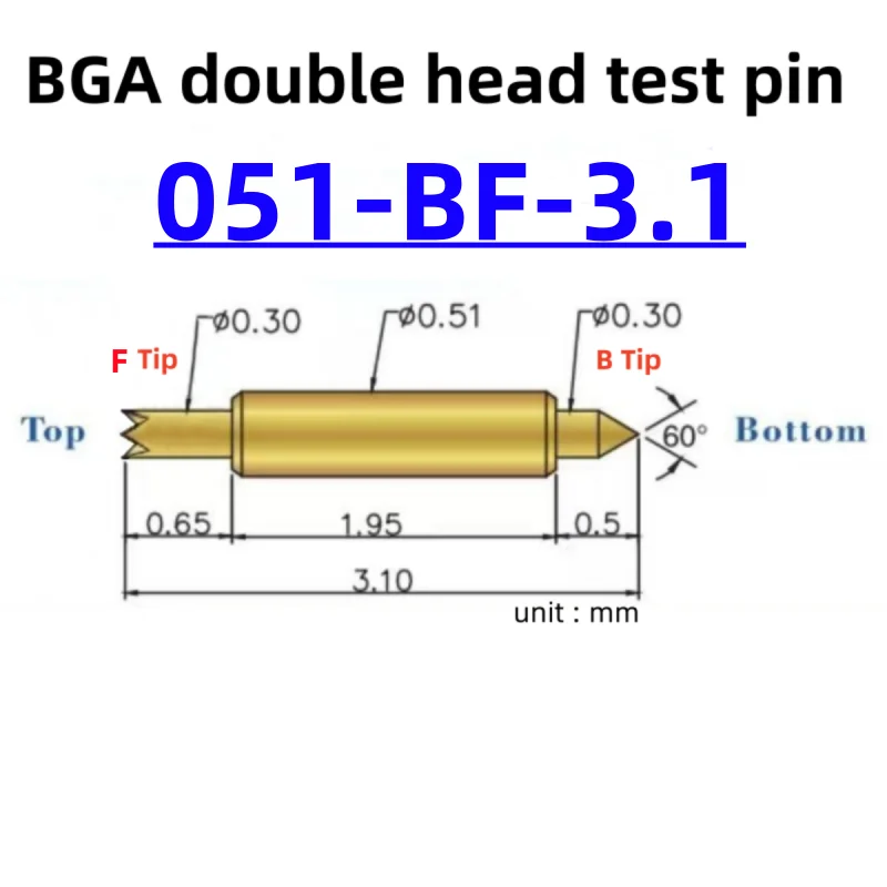 

100pcs Double-ended Test Needle Test Probe BGA Semiconductor Probe 051-BF-3.1L Telescopic Spring Test Pin 3.1 Pogo Pin