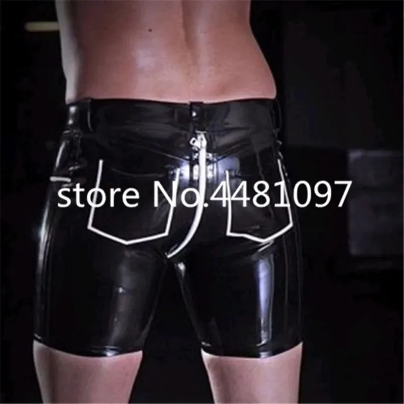 Sexy Latex Rubber Boxer Panties Crotch Zipper with Packet Club Wear Underwear for Men Unique