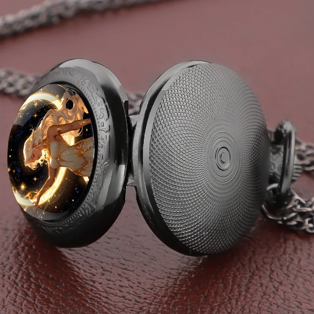 Glass Dome Pocket Watch with Starry Lunar Goddess Fashion Pendant Children's Jewelry Gifts Men Women's Clock Reloj De Bolsillo