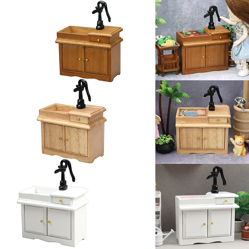 1PC 1:12 Dollhouse Miniature Bathroom Sink Cupboard Kitchen Wash Basin Drawer Furniture Model Decora Toys Doll House Accessories