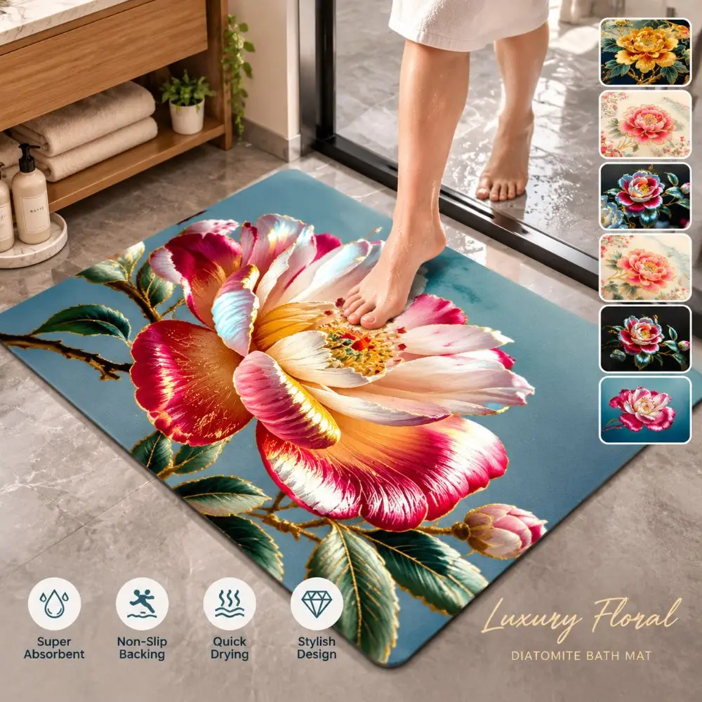 Portable 2D Flower Carpet Soft Absorbent Door Gasket 40x60cm Non-slip Bathroom Floor Mat for Living Room Tea Table Bedside
