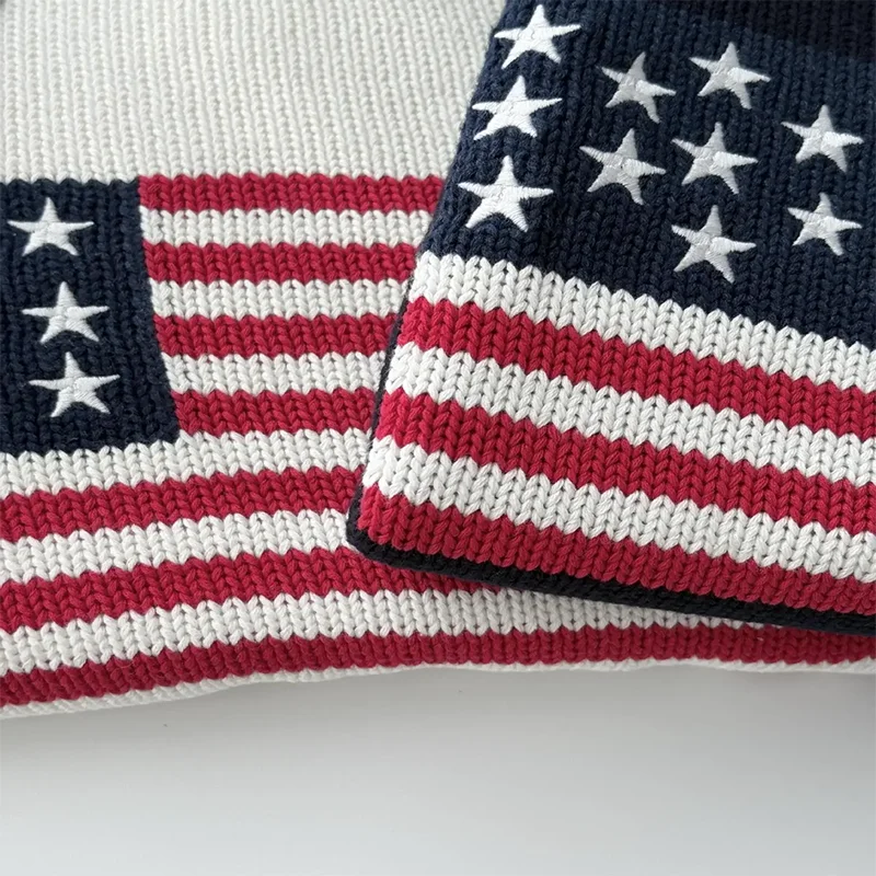 Mode Hoge kwaliteit Amerikaanse vlag Borduren Lange mouw Casual losse gebreide trui Y2K Mannen Vrouwen Veelzijdige Trendy Streetwear