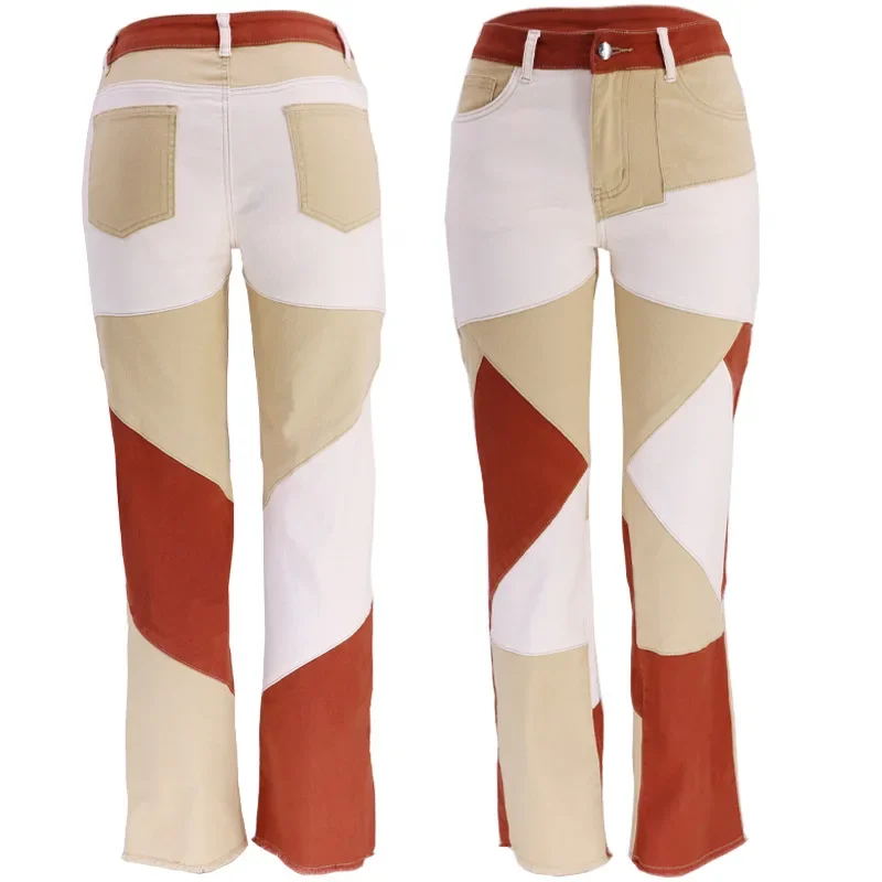 2025 New Fashion Patchwork Jeans for Women in Autumn. European and American Style Street Loose and Casual High-waisted Jeans