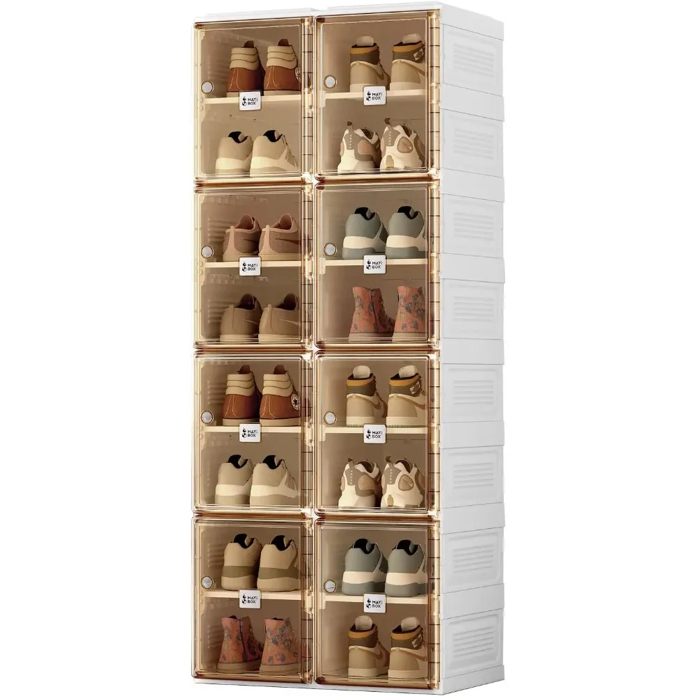 

Shoe Storage Box, Portable Folding Shoe Rack with Magnetic Transparent Door, Large Sports Shoe Cabinet 8 Layers 16 Grids