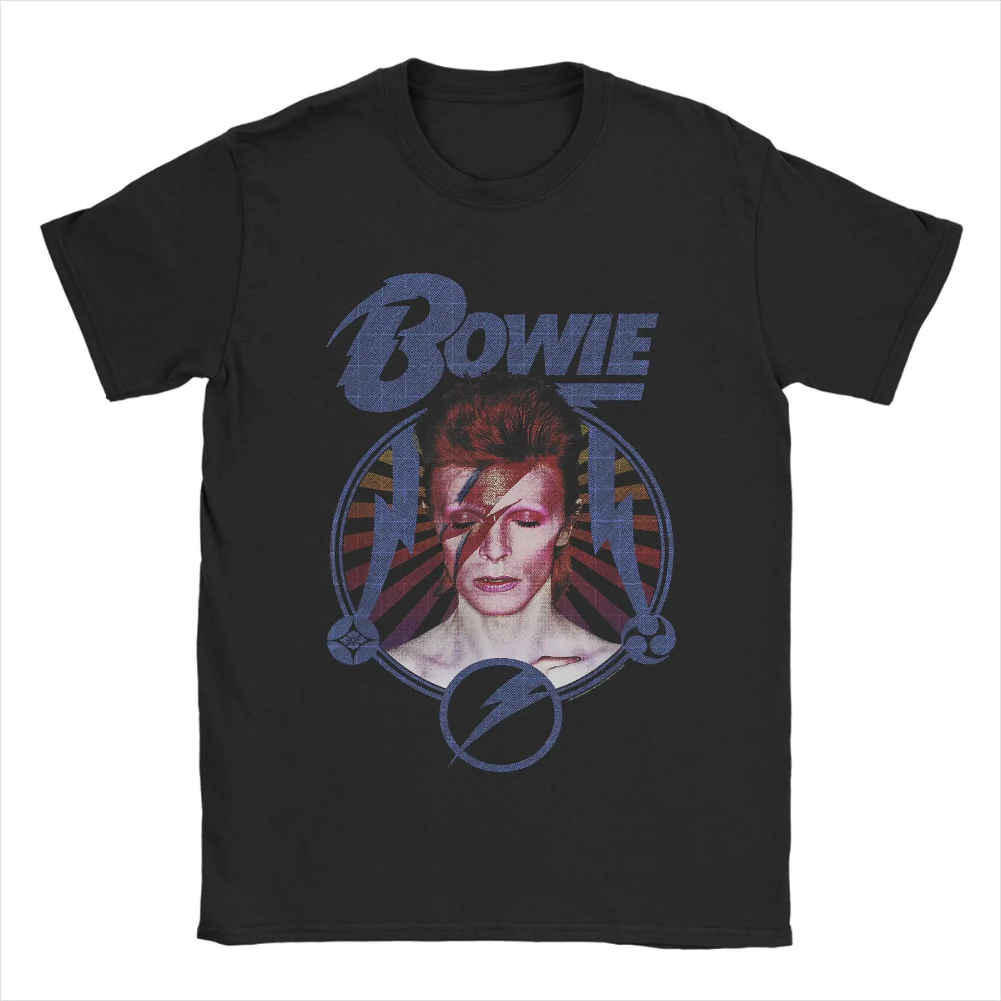 D-david B-bowied  Blue Lightning Men's T Shirts  Novelty Tees Short Sleeve Round Collar T-Shirt 100% Cotton Printed Clothes