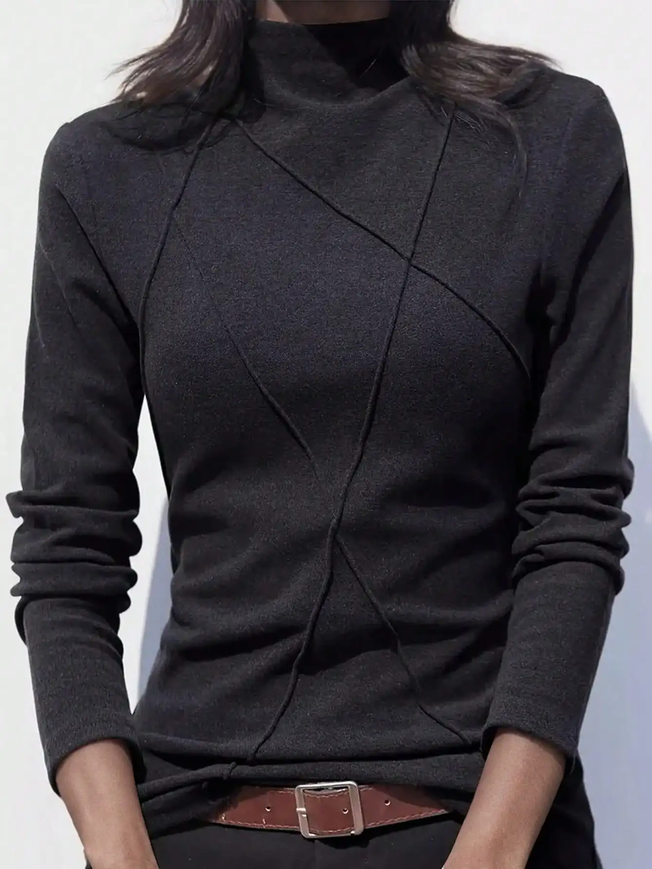 

Термобелье с вельветовой лоскутной отделкой и круглым вырезом, многослойный топ для женщин, осень/зима 2024