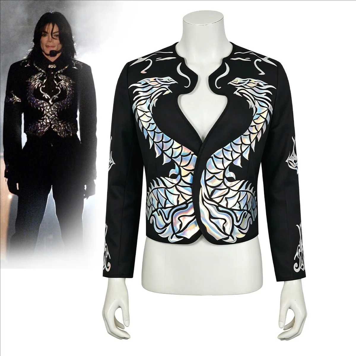 Herren Michael Jackson Klassischer Drachen-Mantel Pop-Star Punk Rock Halloween Bühnen-Performance Cosplay Kostüm