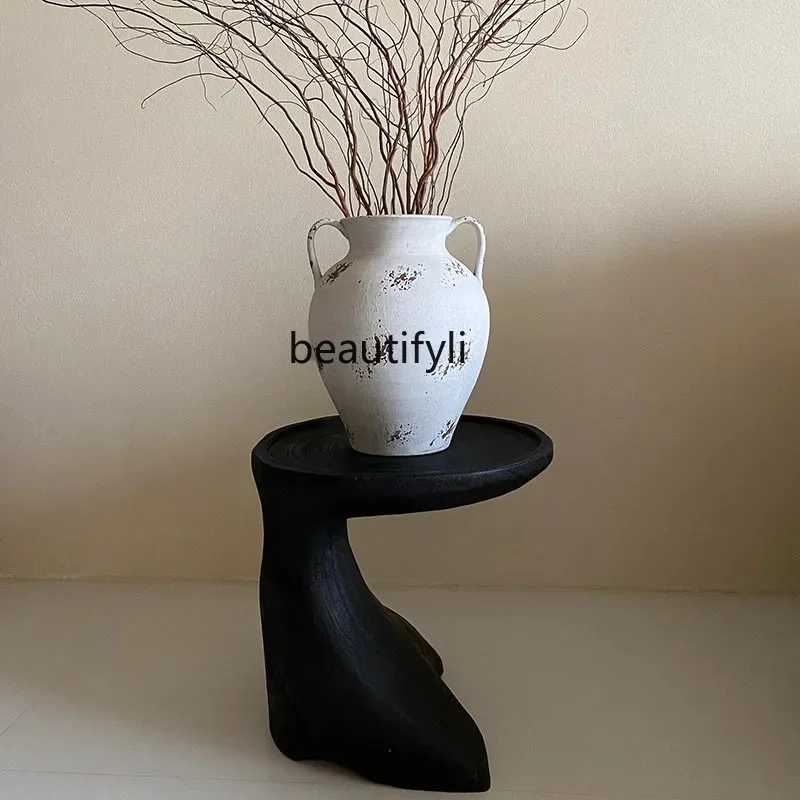 

yj21 Wabi Sandy Wind Solid Wood Corner Several Creative Homestay Ornament Designer Round Coffee Table