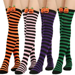 Calze a righe da donna di Halloween, simpatiche calze al ginocchio con zucca, costumi e accessori per feste di gioco di ruolo di Halloween