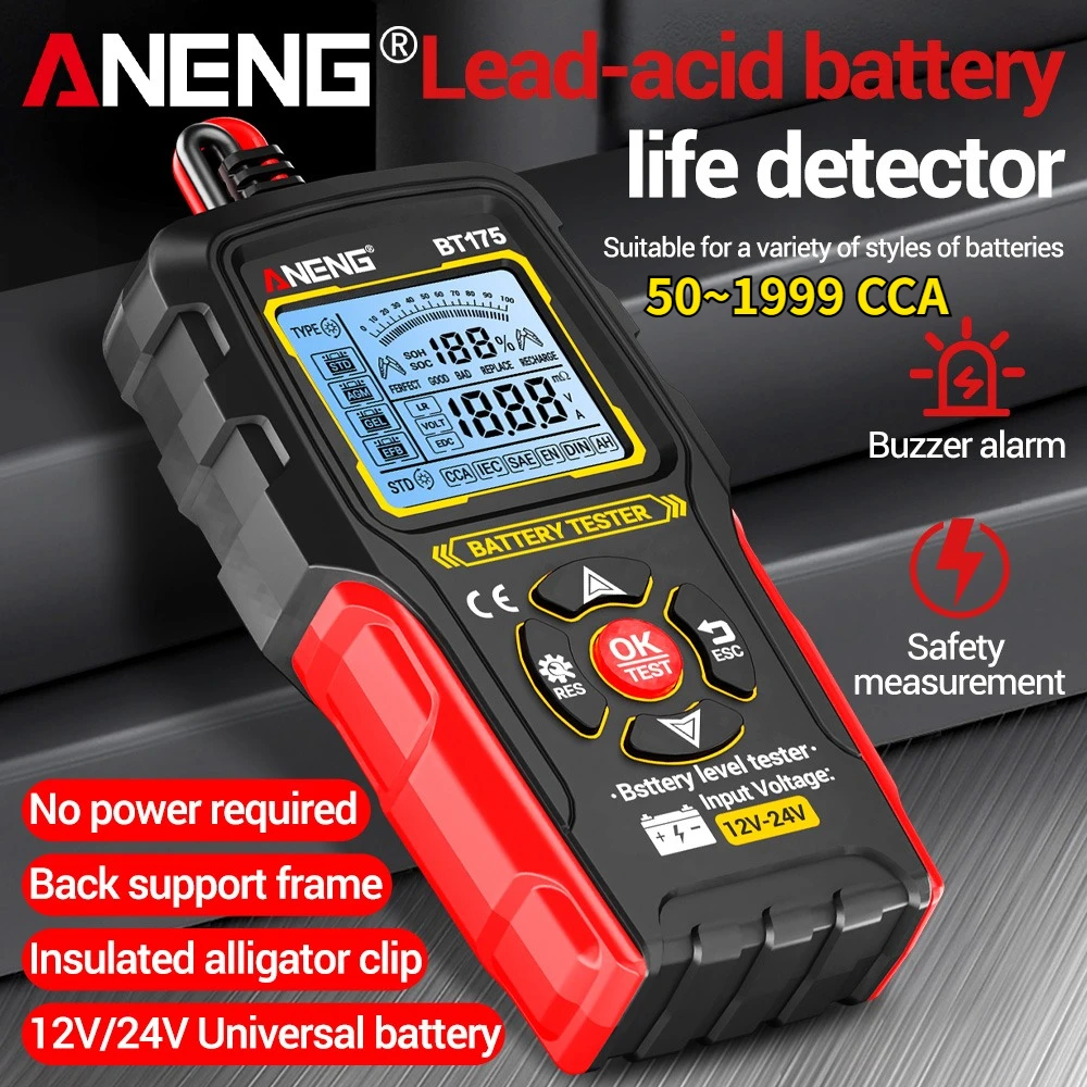 

Тестер автомобильного аккумулятора 24 В, цифровой анализатор, тестер автомобильного аккумулятора 50 ~ 1999 CCA, генератор переменного тока с изолированным зажимом типа «крокодил», инструменты 175