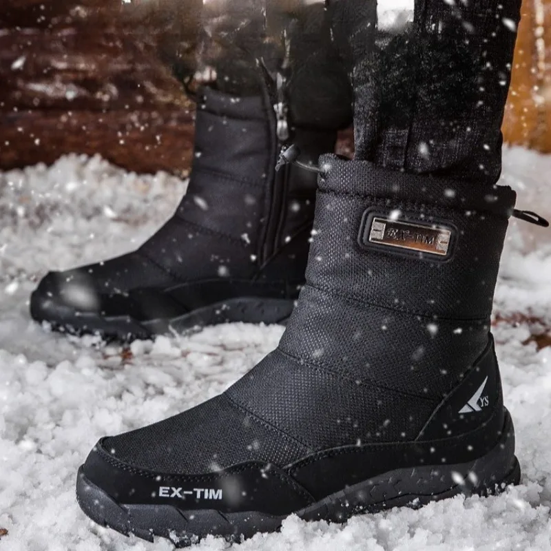 Zimowe męskie buty śniegowce outdoorowe antypoślizgowe buty na platformie dla mężczyzn ocieplane aksamitem ciepłe bawełniane buty męskie modne pluszowe buty do połowy łydki Botas