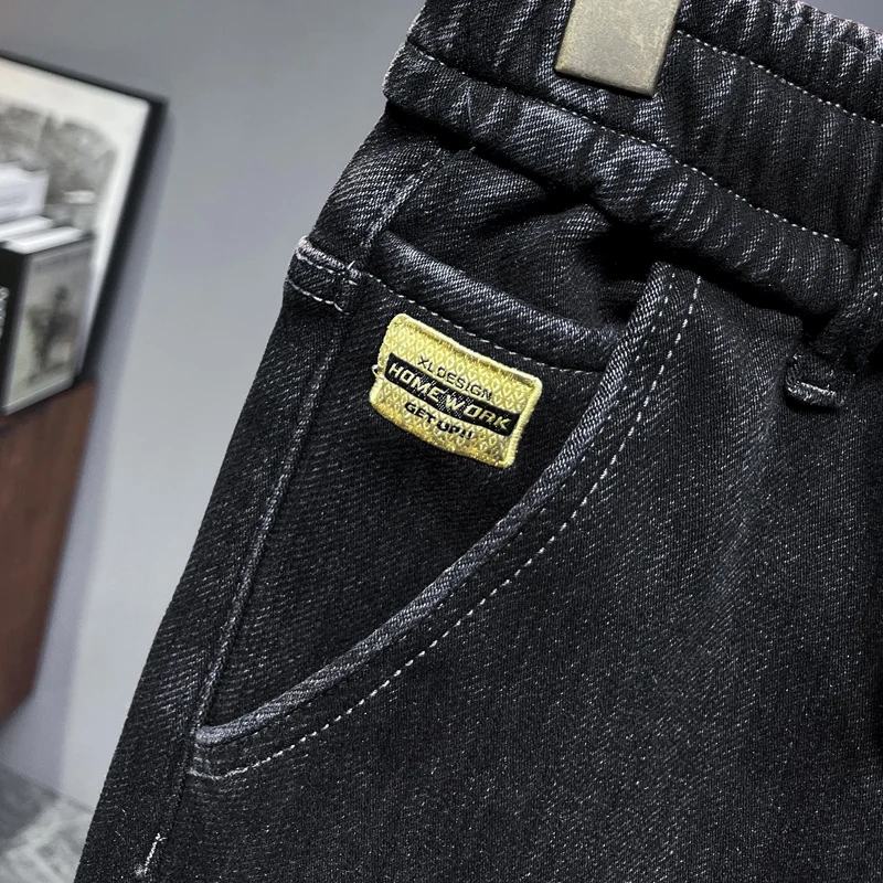 Winter New Black Fleece Jeans Trendy Brand Ins Loose Casual Thickened Warm Denim Trousers Fashionable And Versatile Men\'s Pants