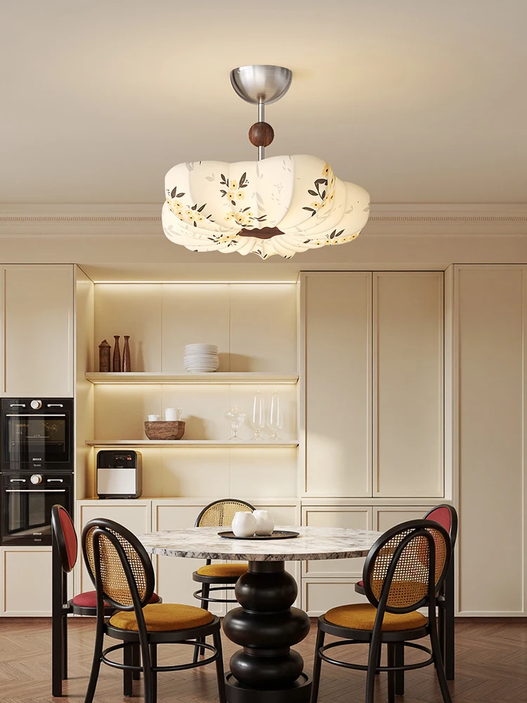 

Nanyang Style Bedroom Ceiling Light French Retro Eye Protection Walnut Fabric Book Room Light