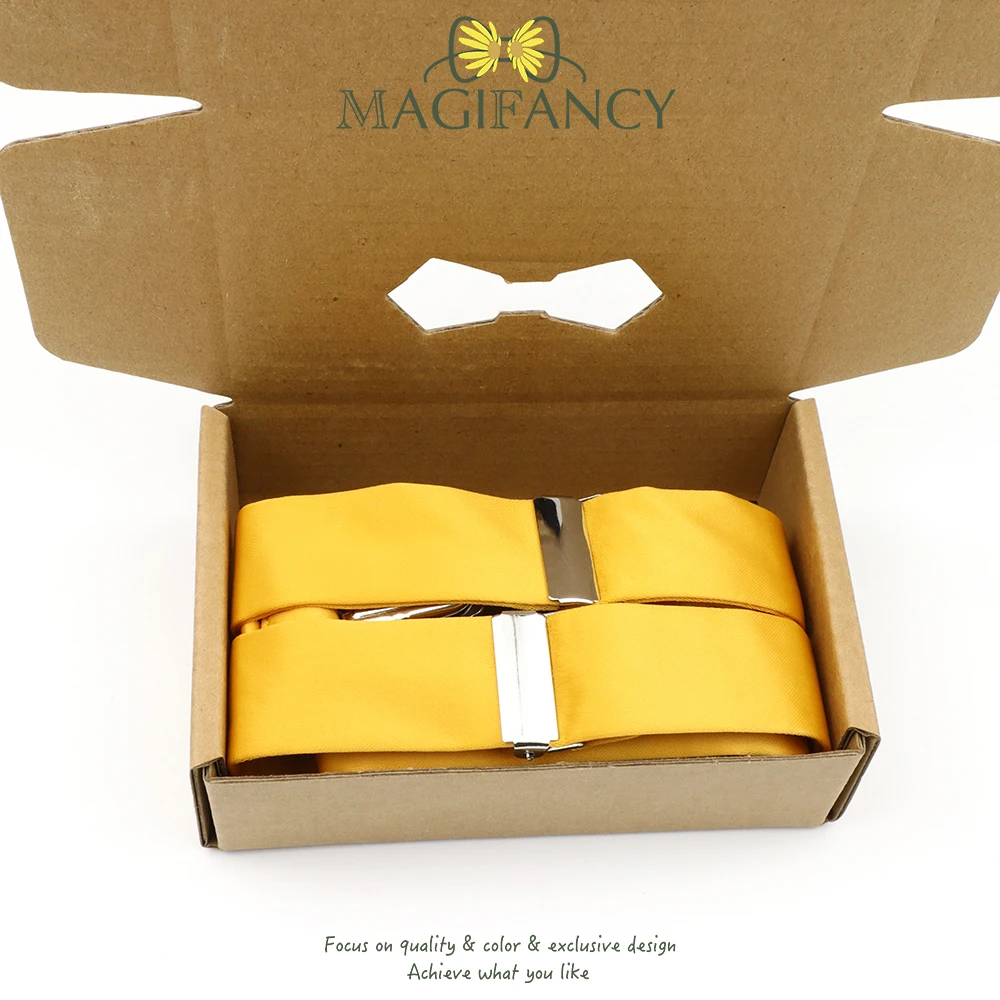 Box Packaging Matte Durable Solid Color Polyester Silk Suspenders with Kid Green Pink Daily Suit Wedding Banquet Accessoriy Gift