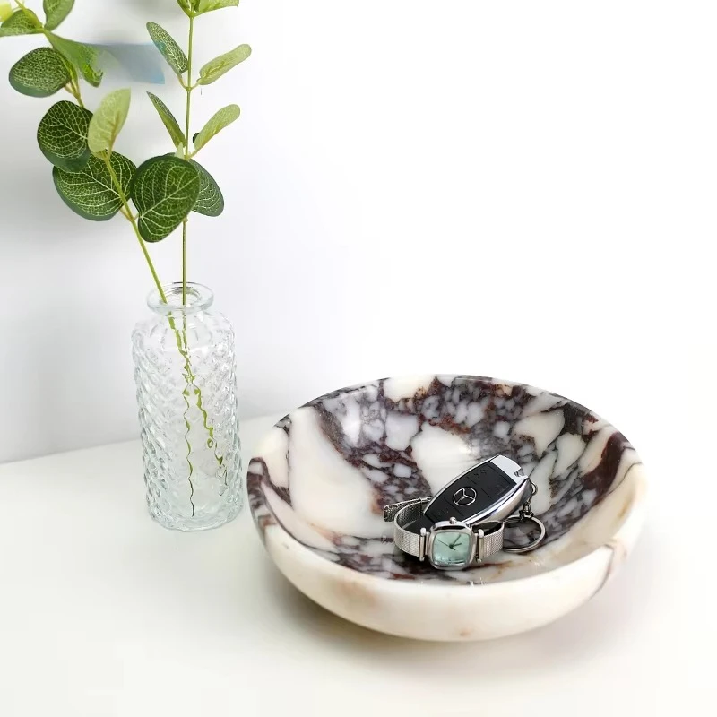 Luxury marble decoration living room Caracatta viola marble bowl custom natural marble fruit bowl home decoration