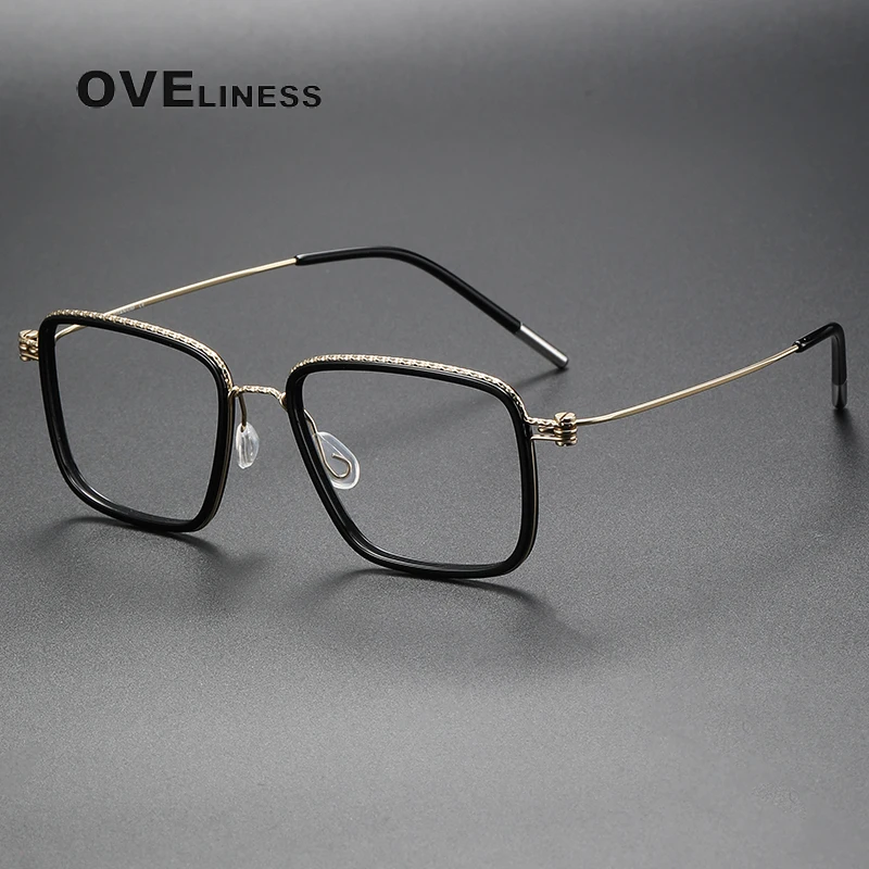 

Acetate Titanium Screwless Eyewear Prescription Eyeglasses Frame Women square Myopia Optical Denmark Korean Glasses Frame Men