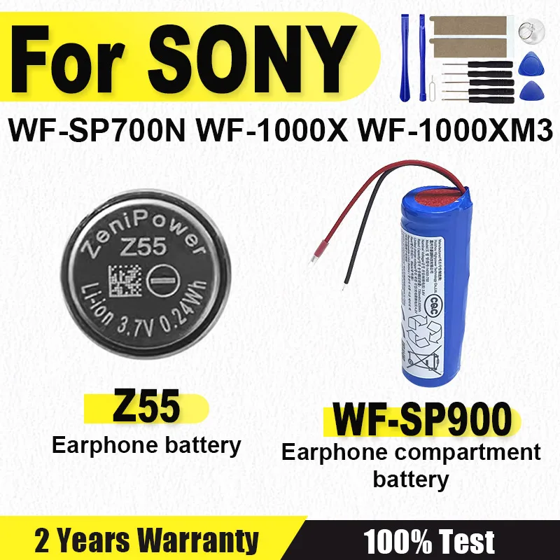 

New 3.7V Z55 For ZeniPower Battery For Sony WF-1000XM3 WF-SP900 WF-SP700N WF-1000X TWS Earbuds Earphone CP1254 Battery + Tools