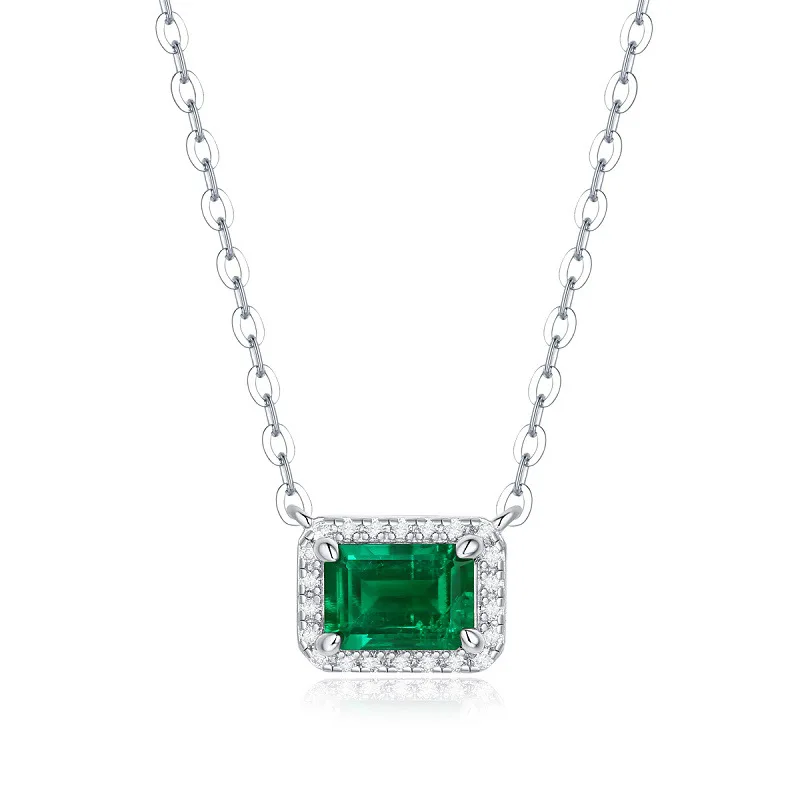 

Retro 925 Sterling Silver Full Inlaid Zircon Emerald Pendant Necklace for Women Elegant Jewelry Wholesale