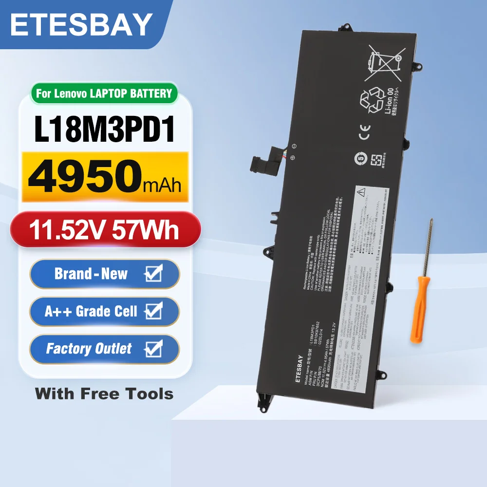 

Аккумулятор для ноутбука ETESBAY L18M3PD1 L18C3PD2 для Lenovo ThinkPad T14S T490S T495S Series L18C3PD1 L18L3PD1 L18M3PD2 02DL013